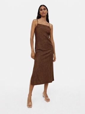 NWT - H&M - Jersey Slip Midi Dress in Bronze Sparkle. Medium P2P 20"